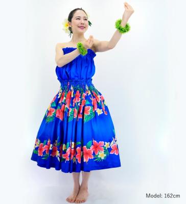 Hula Shantung Tube Top & Pa'u Set-Up with Hibiscus & Plumeria Print / Luxury Collection / J3090bl