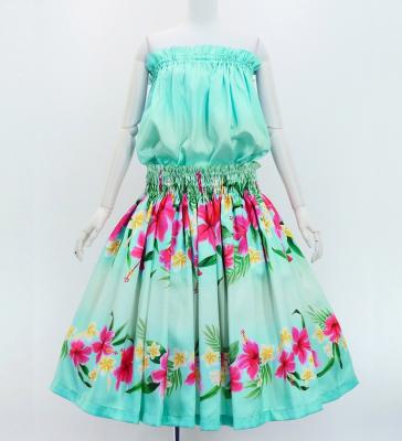 Hula Shantung Tube Top & Pa'u Set-Up with Hibiscus & Plumeria Print / Luxury Collection / J3090lbl