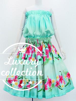 Hula Shantung Tube Top & Pa'u Set-Up with Hibiscus & Plumeria Print / Luxury Collection / J3090lbl