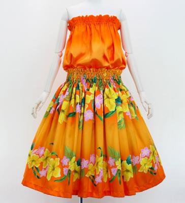 Hula Shantung Tube Top & Pa'u Set-Up with Hibiscus & Plumeria Print / Luxury Collection / J3090or