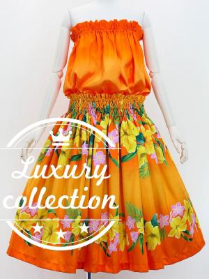 Hula Shantung Tube Top & Pa'u Set-Up with Hibiscus & Plumeria Print / Luxury Collection / J3090or
