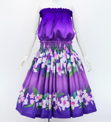 Hula Shantung Tube Top & Pa'u Set-Up with Hibiscus & Plumeria Print / Luxury Collection / J3090pu