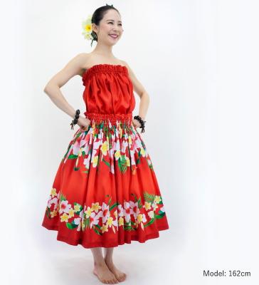 Hula Shantung Tube Top & Pa'u Set-Up with Hibiscus & Plumeria Print / Luxury Collection / J3090rd