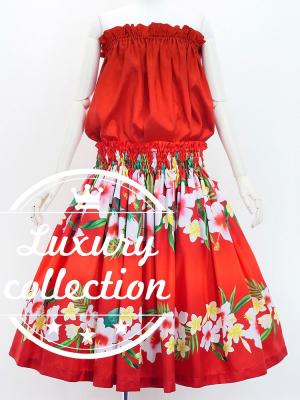 Hula Shantung Tube Top & Pa'u Set-Up with Hibiscus & Plumeria Print / Luxury Collection / J3090rd