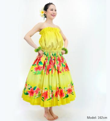Hula Shantung Tube Top & Pa'u Set-Up with Hibiscus & Plumeria Print / Luxury Collection / J3090ye