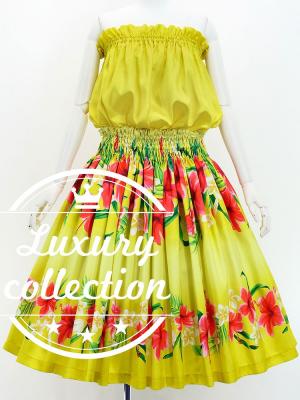 Hula Shantung Tube Top & Pa'u Set-Up with Hibiscus & Plumeria Print / Luxury Collection / J3090ye