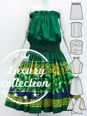 Hula Blouse & Pa'u Set-Up with Hula girl Print / Luxury Collection / J3091gr