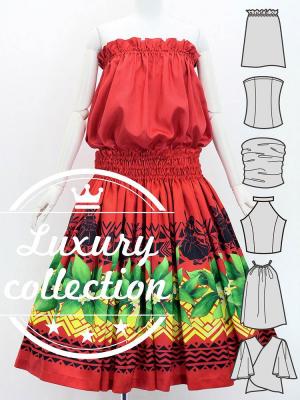 Hula Blouse & Pa'u Set-Up with Hula girl Print / Luxury Collection / J3091rd