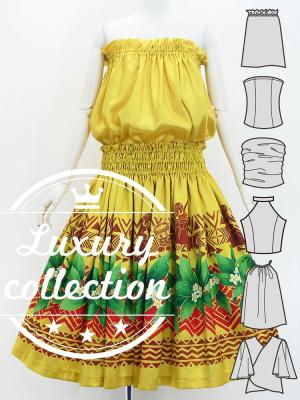 Hula Blouse & Pa'u Set-Up with Hula girl Print / Luxury Collection / J3091ye