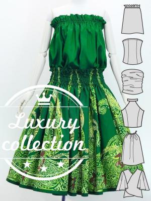 Hula Blouse & Pa'u Set-Up with Kahiko & Honu Print / Luxury Collection / J3092gr
