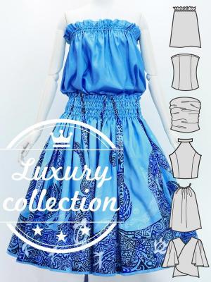 Hula Blouse & Pa'u Set-Up with Kahiko & Honu Print / Luxury Collection / J3092lbl