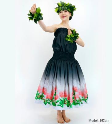 Hula Blouse & Pa'u Set-Up with Lehua Print / Luxury Collection / J3093bk