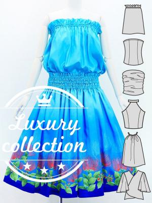 Hula Blouse & Pa'u Set-Up with Lehua Print / Luxury Collection / J3093bl