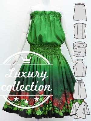 Hula Blouse & Pa'u Set-Up with Lehua Print / Luxury Collection / J3093gr
