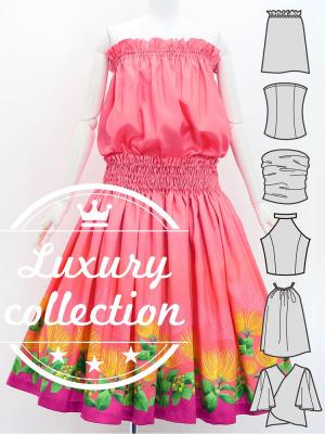Hula Blouse & Pa'u Set-Up with Lehua Print / Luxury Collection / J3093pi