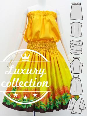 Hula Blouse & Pa'u Set-Up with Lehua Print / Luxury Collection / J3093ye