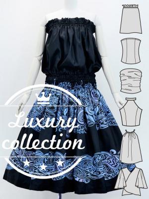 Hula Blouse & Pa'u Set-Up with Kahiko Print / Luxury Collection / J3094bk