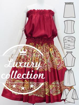 Hula Blouse & Pa'u Set-Up with Kahiko Print / Luxury Collection / J3094rd