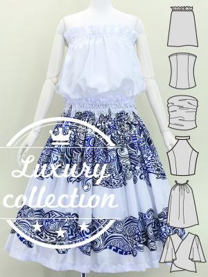 Hula Blouse & Pa'u Set-Up with Kahiko Print / Luxury Collection / J3094whbl