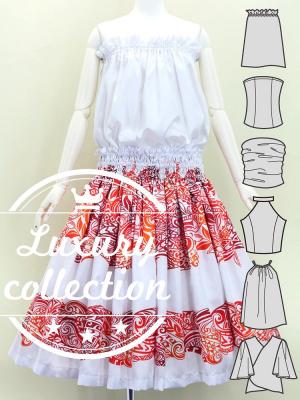 Hula Blouse & Pa'u Set-Up with Kahiko Print / Luxury Collection / J3094whrd