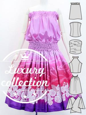 Hula Blouse & Pa'u Set-Up with Lokelani Print / Luxury Collection / J3095-1