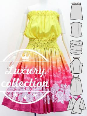 Hula Blouse & Pa'u Set-Up with Lokelani Print / Luxury Collection / J3095-2
