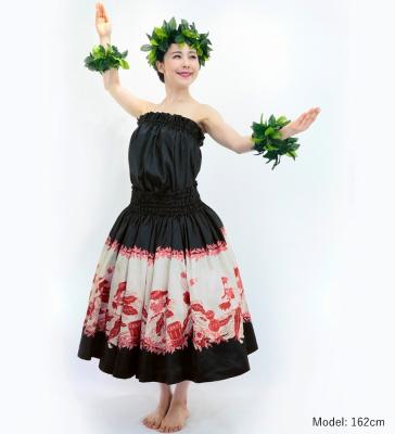 Hula Blouse & Pa'u Set-Up with Red Ginger & Strelitzia Print / Luxury Collection / J3096bk