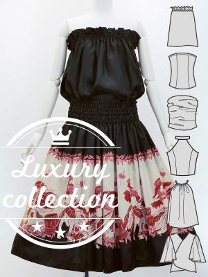 Hula Blouse & Pa'u Set-Up with Red Ginger & Strelitzia Print / Luxury Collection / J3096bk