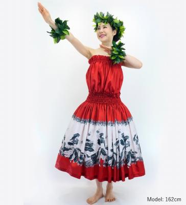 Hula Blouse & Pa'u Set-Up with Red Ginger & Strelitzia Print / Luxury Collection / J3096rd