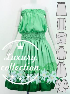 Hula Blouse & Pa'u Set-Up with Tiare & Kahiko Print / Luxury Collection / J3097gr