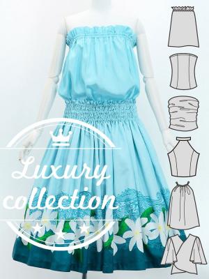 Hula Blouse & Pa'u Set-Up with Tiare & Kahiko Print / Luxury Collection / J3097lbl