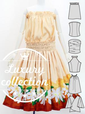 Hula Blouse & Pa'u Set-Up with Tiare & Kahiko Print / Luxury Collection / J3097or