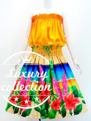 Hula Shantung Tube Top & Pa'u Set-Up with Hibiscus Print / Luxury Collection / J3099-1