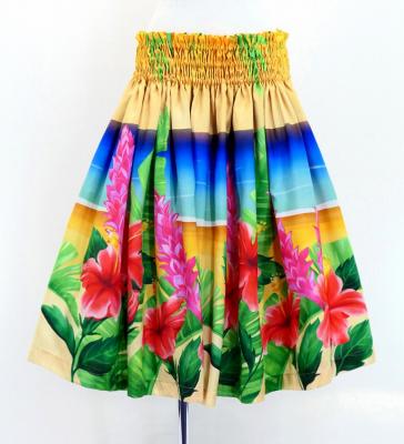 Hula Shantung Tube Top & Pa'u Set-Up with Hibiscus Print / Luxury Collection / J3099-1