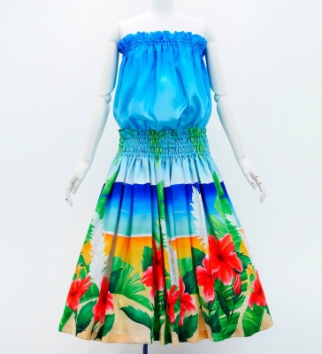 Hula Shantung Tube Top & Pa'u Set-Up with Hibiscus Print / Luxury Collection / J3099-2