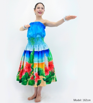Hula Shantung Tube Top & Pa'u Set-Up with Hibiscus Print / Luxury Collection / J3099-2