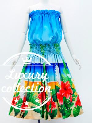 Hula Shantung Tube Top & Pa'u Set-Up with Hibiscus Print / Luxury Collection / J3099-2