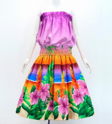 Hula Shantung Tube Top & Pa'u Set-Up with Hibiscus Print / Luxury Collection / J3099-3