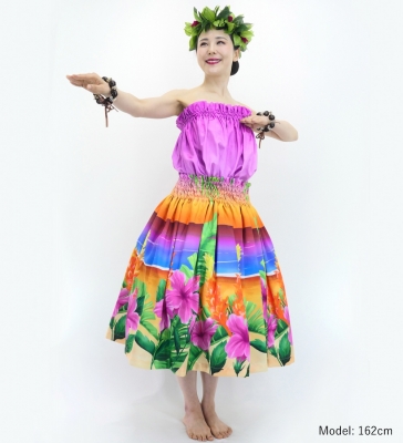 Hula Shantung Tube Top & Pa'u Set-Up with Hibiscus Print / Luxury Collection / J3099-3
