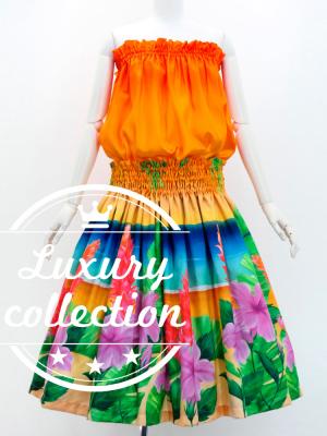 Hula Shantung Tube Top & Pa'u Set-Up with Hibiscus Print / Luxury Collection / J3099-4