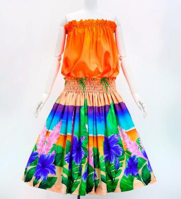 Hula Shantung Tube Top & Pa'u Set-Up with Hibiscus Print / Luxury Collection / J3099-5