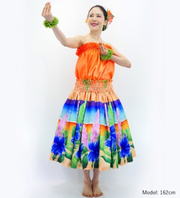 Hula Shantung Tube Top & Pa'u Set-Up with Hibiscus Print / Luxury Collection / J3099-5