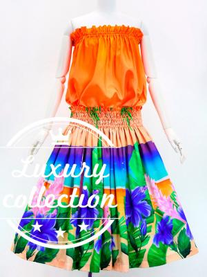 Hula Shantung Tube Top & Pa'u Set-Up with Hibiscus Print / Luxury Collection / J3099-5
