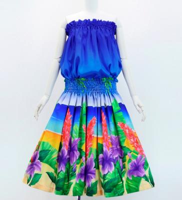 Hula Shantung Tube Top & Pa'u Set-Up with Hibiscus Print / Luxury Collection / J3099-6