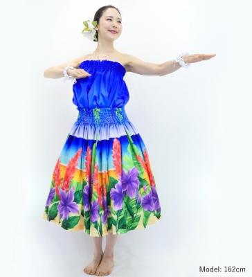 Hula Shantung Tube Top & Pa'u Set-Up with Hibiscus Print / Luxury Collection / J3099-6