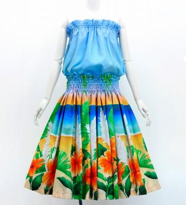 Hula Shantung Tube Top & Pa'u Set-Up with Hibiscus Print / Luxury Collection / J3099-7