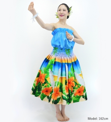 Hula Shantung Tube Top & Pa'u Set-Up with Hibiscus Print / Luxury Collection / J3099-7