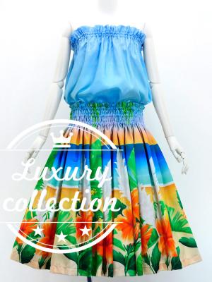 Hula Shantung Tube Top & Pa'u Set-Up with Hibiscus Print / Luxury Collection / J3099-7