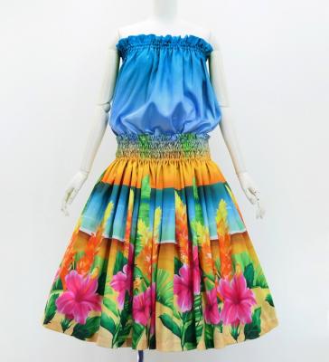 Hula Shantung Tube Top & Pa'u Set-Up with Hibiscus Print / Luxury Collection / J3099-8