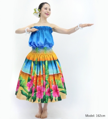 Hula Shantung Tube Top & Pa'u Set-Up with Hibiscus Print / Luxury Collection / J3099-8